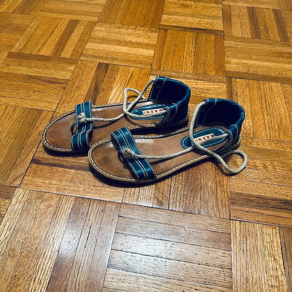 Marni Open Toe Rope Tie Flat Sandals 37 / 7